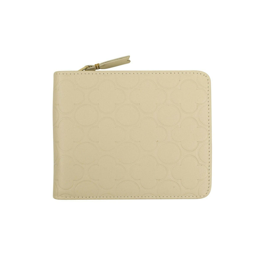 Leather Clover Cardholder Zip Around Wallet - Ivory