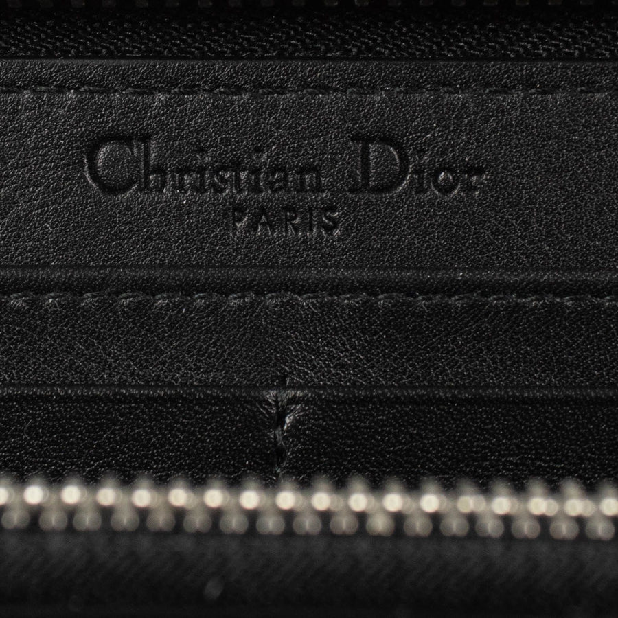 Lady Dior Checked Zip-Around Wallet - Black / White