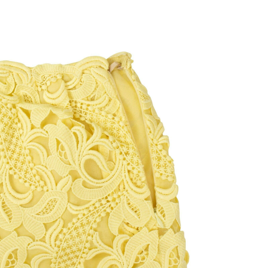 Silk Floral Embroidered Mini Skirt - Yellow