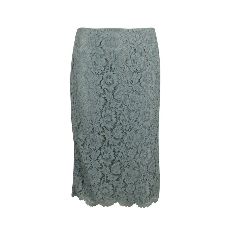 Lace Straight Midi Skirt - Light Blue