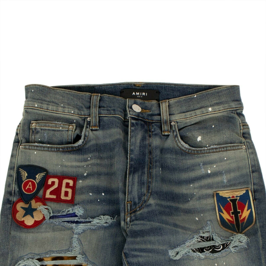 Denim Skinny Art Patch Painted Jeans - Blue