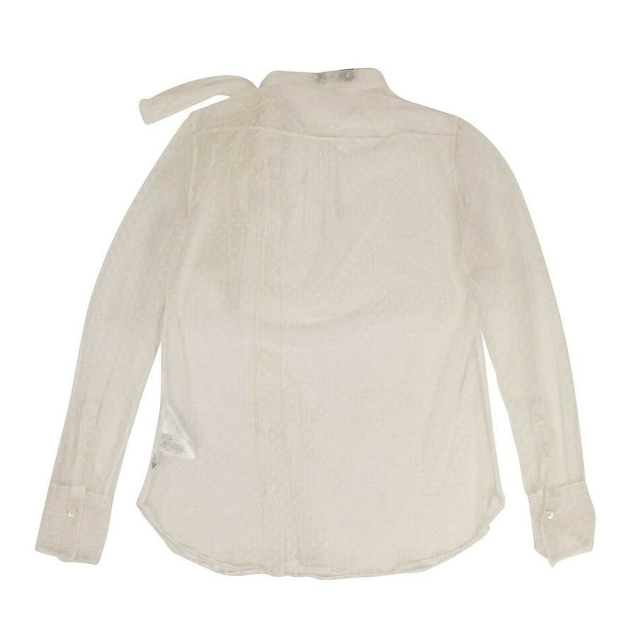 Mesh Long Sleeve Tie Button Down Shirt - White