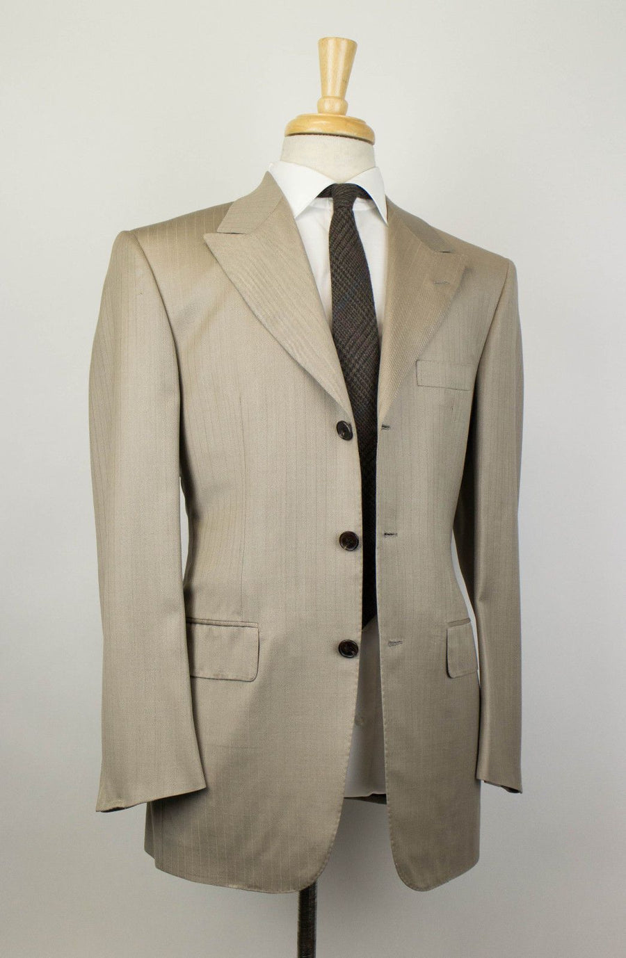 Striped Wool 3 Roll 2 Button Slim Fit Suit - Brown