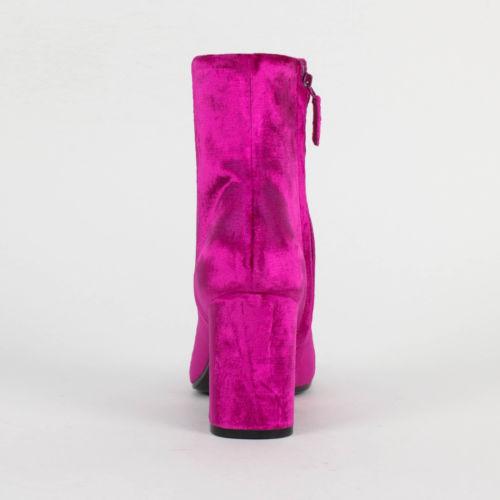 Velvet Block Heel Ankle Boots - Pink