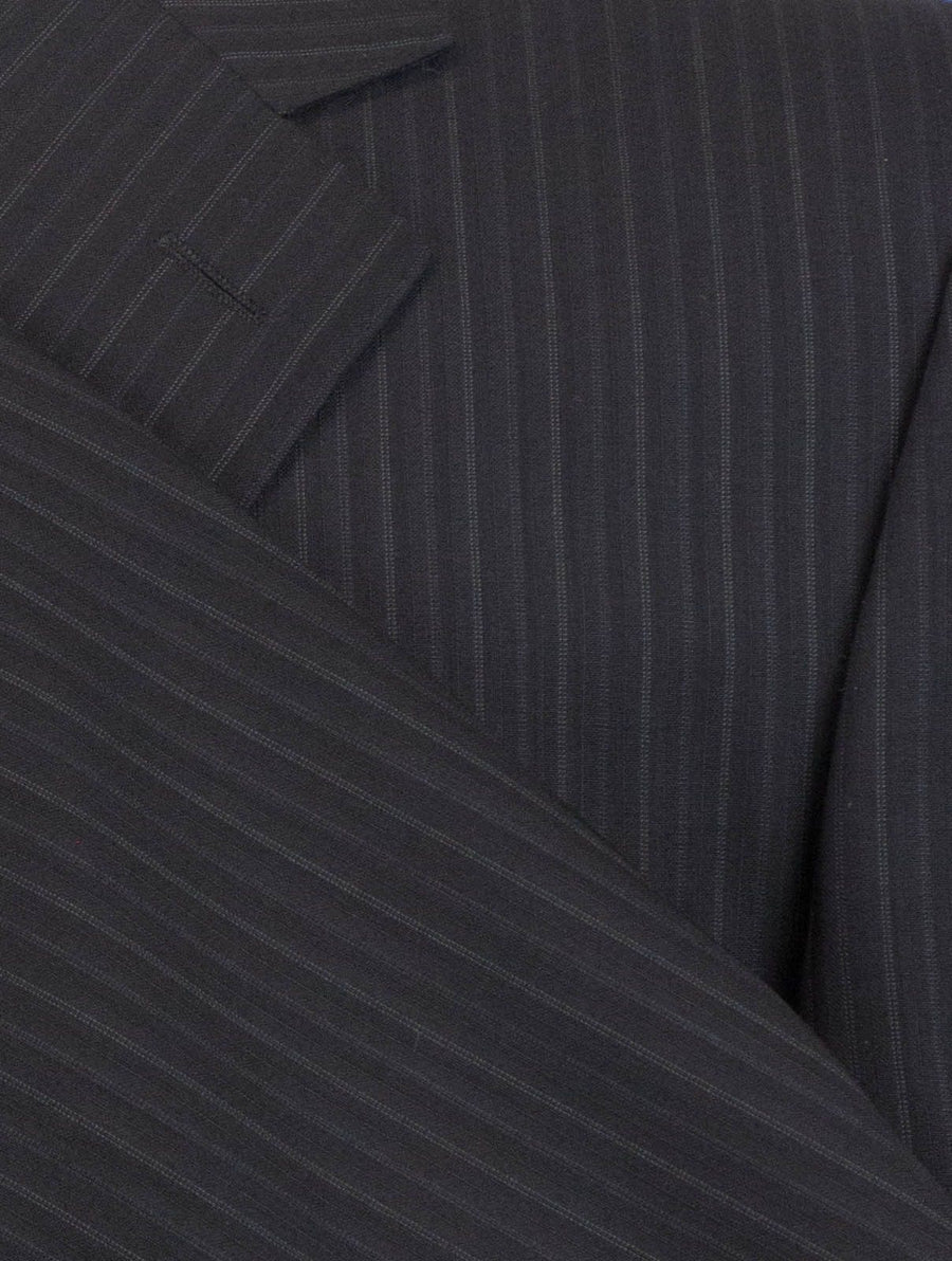 Drop 7 Striped Wool 3 Button 3 Piece Suit - Black