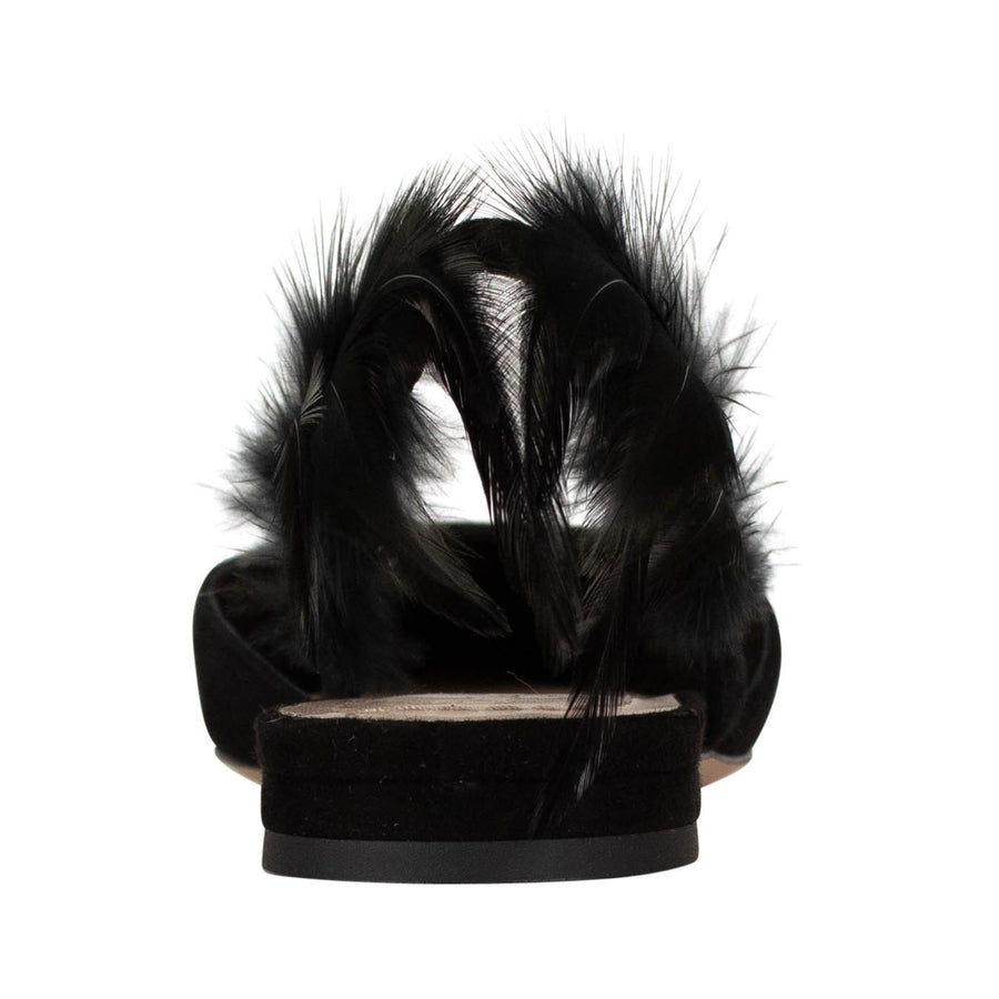 Ethinie Suede & Feather Ballet Flats - Black