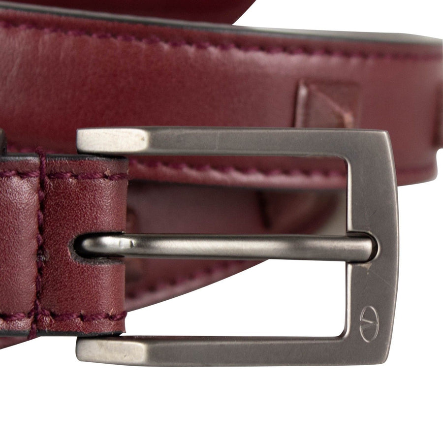 Leather Rock Studded Belt - Burgundy