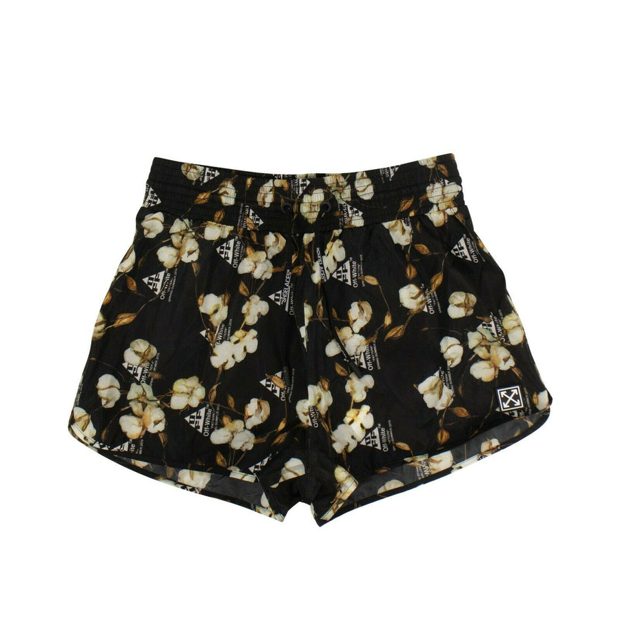 Nylon Floral Jogging Shorts - Black