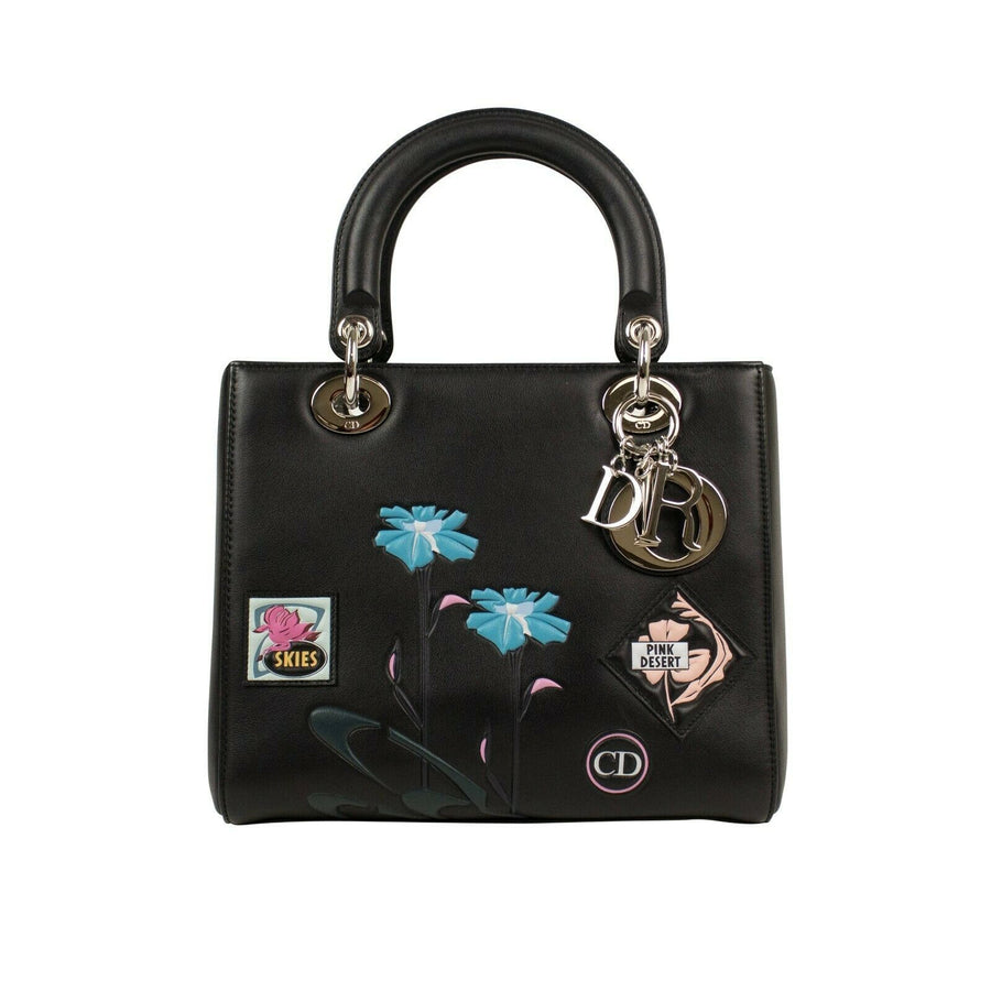 Medium Lady Dior Patch Embellished Handbag - Black