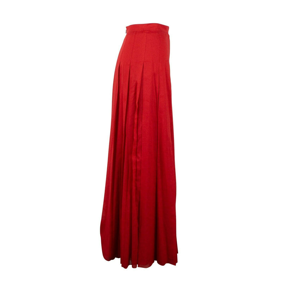 Cotton Pleated Long Skirt - Red