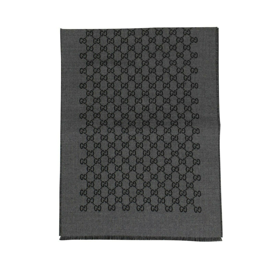 Wool Double Jacquard GG Scarf - Dark Gray And Black