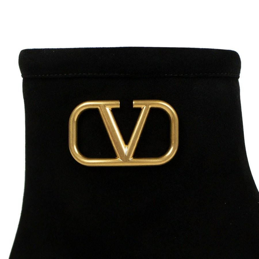 Suede V Logo 45mm Ankle Boots - Black