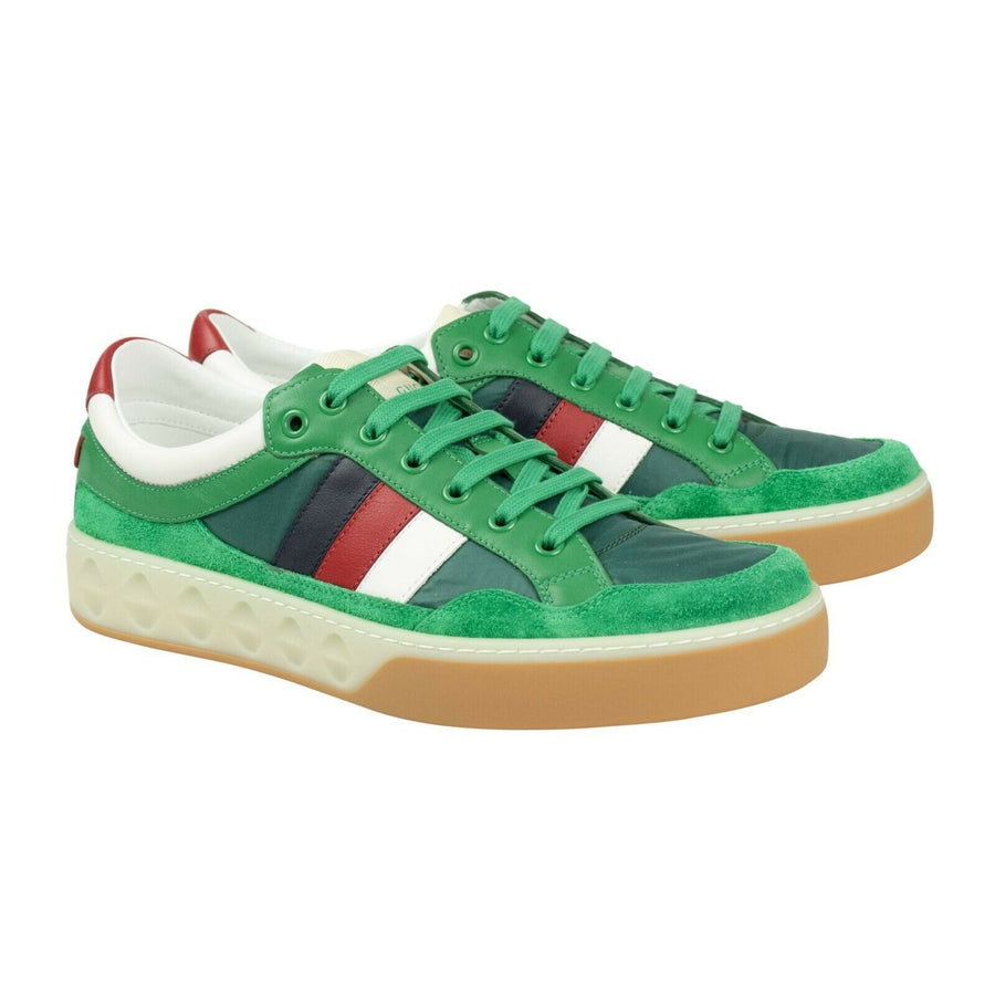 Men's Leather Striped Lace Up Sneakers  - Green