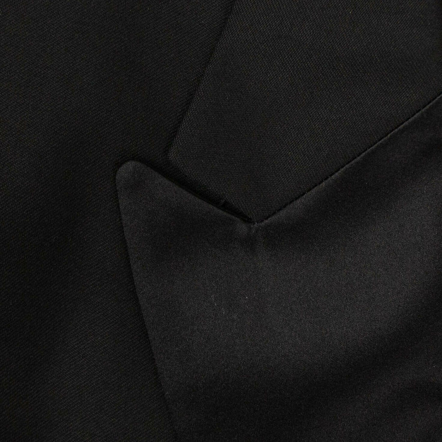 Wool One Button Tuxedo Suit - Black