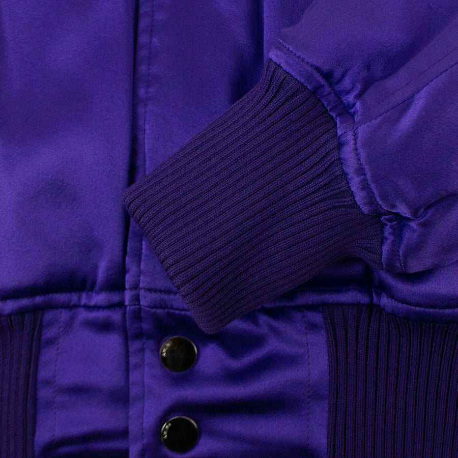 Silk Varsity Baseball Loose Bomber Jacket - Purple