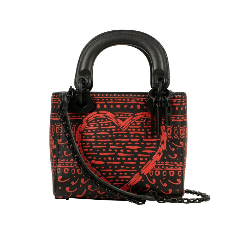 Printed Leather Lady Dior Mini Shoulder Bag - Red