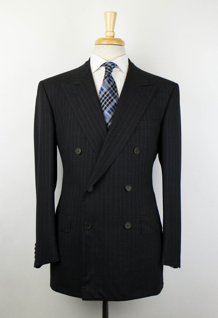 Striped Wool Double Breasted Suit - Gray