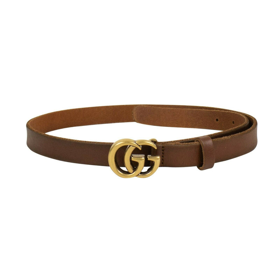 Leather Double G Skinny Belt - Brown