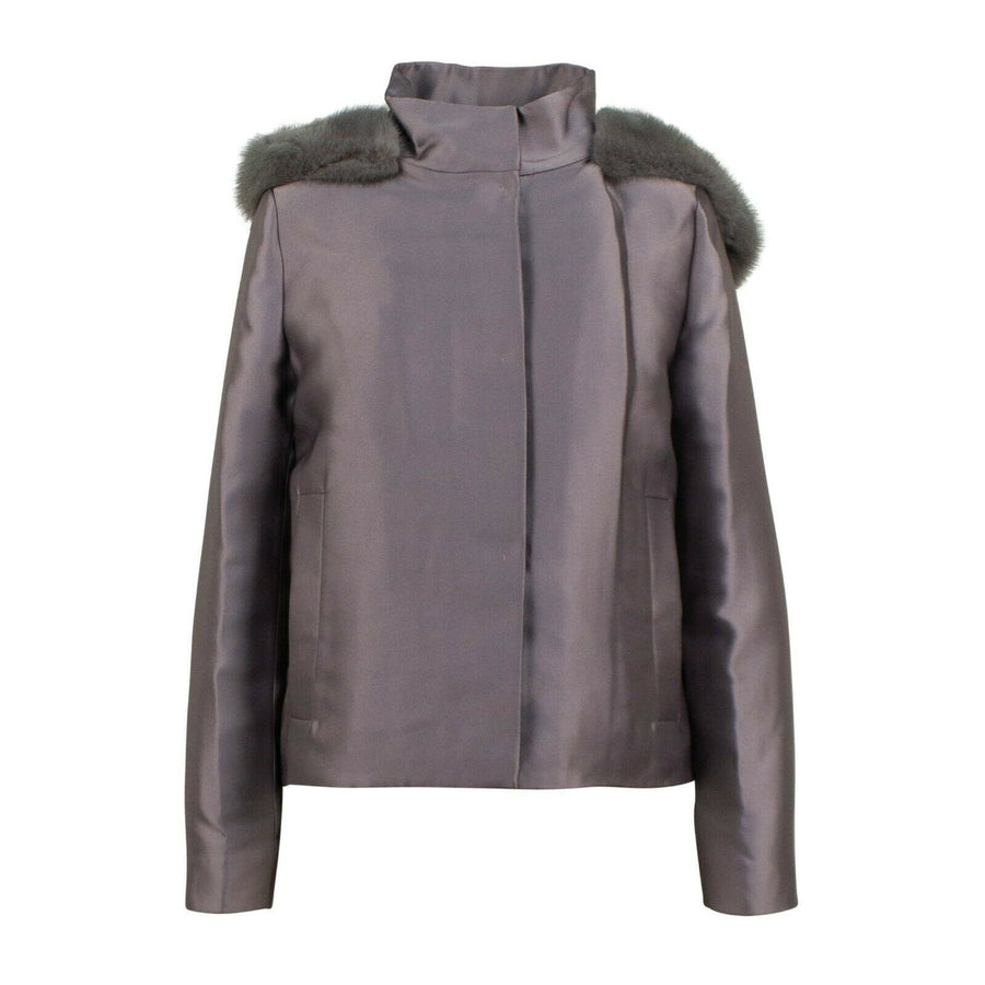 Short Fur Trim Hood Down Filled Coat - Gray