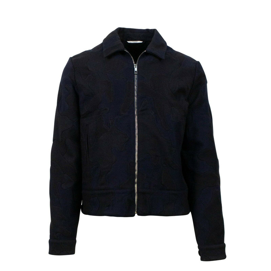 Wool Camo Zip Up Jacket - Navy Blue