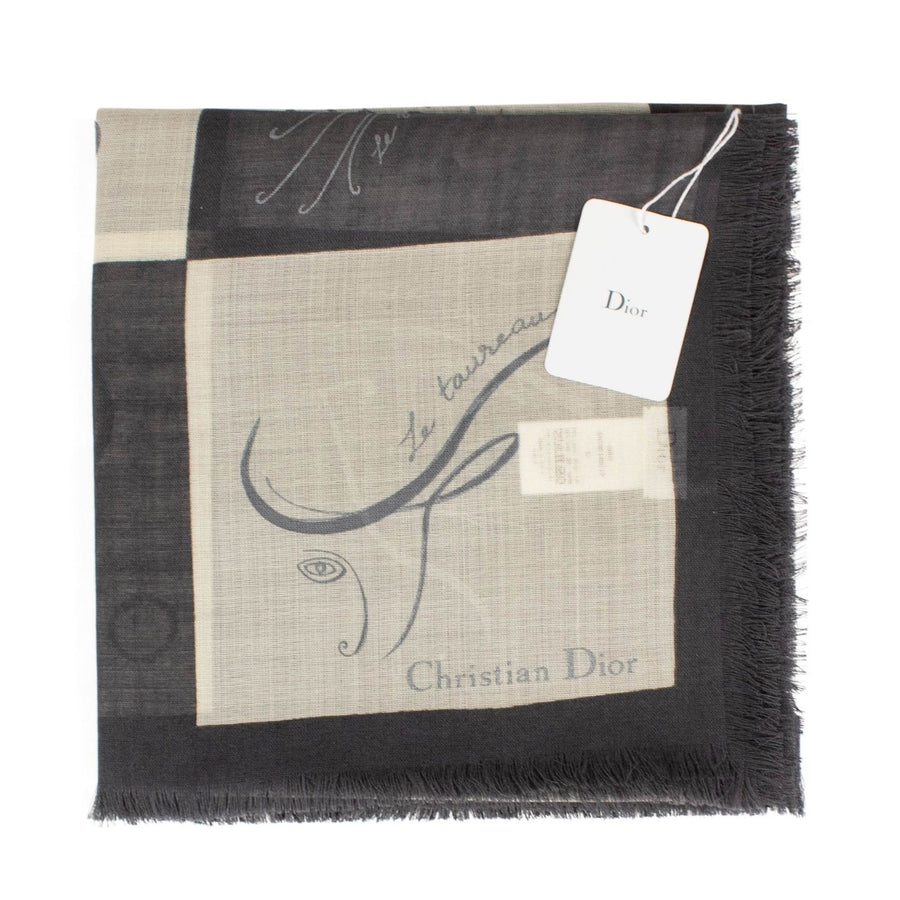 Checkerboard Wool Blend Scarf - Black / Gray