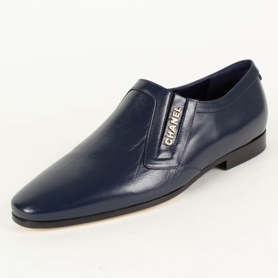 Crumpled Calfskin Leather Loafers  - Navy