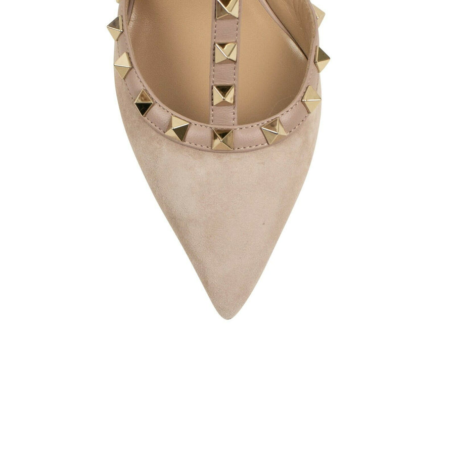 Suede Rockstud Caged Pumps - Pink