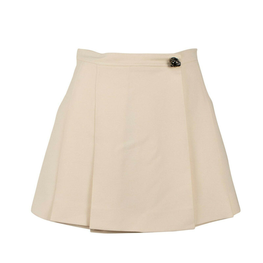 Wool Blend Pleated Mini Skirt - Ivory