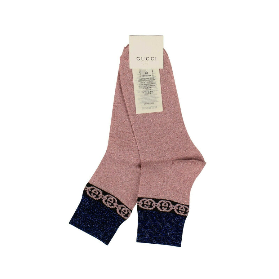 Knit Lame Interlocking G Pattern Socks - Pink And Blue