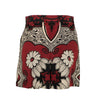 Multi-Color Printed Silk Pleated Front Shorts - Red / Beige