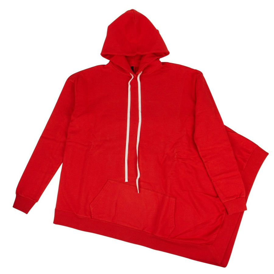 Cotton Over-Sized Long Hooded Sweatshirt - Red