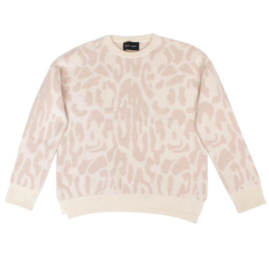 Animal Print Crew Neck Sweater - Pink / Ivory