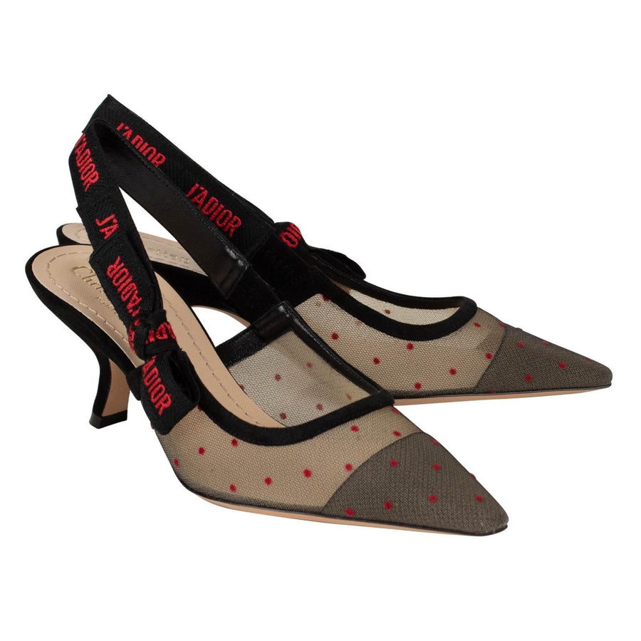 JADIOR Polka Dot Slingback Pumps - Black / Red