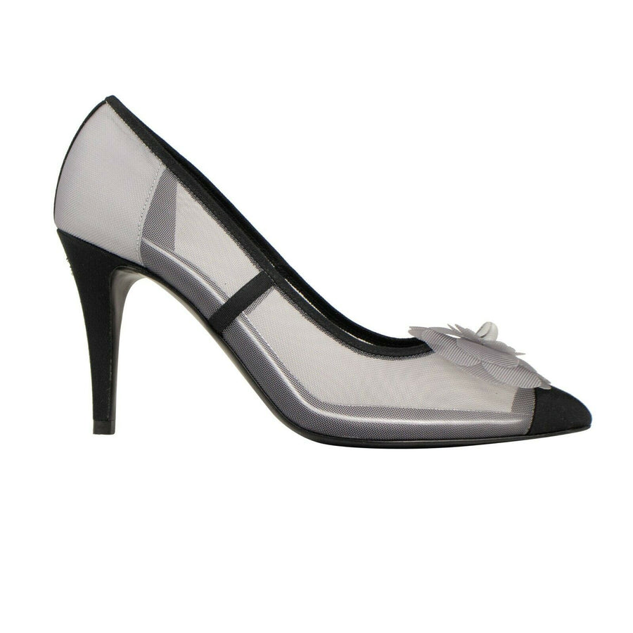 Chanel Mesh And Grosgrain Flower Cap Toe Pumps - Gray