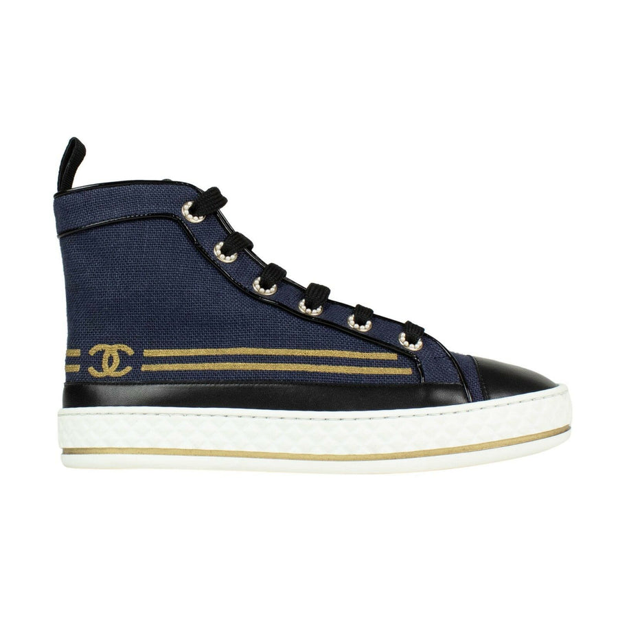 Burlap And Leather Lace Up Sneakers - Navy Blue