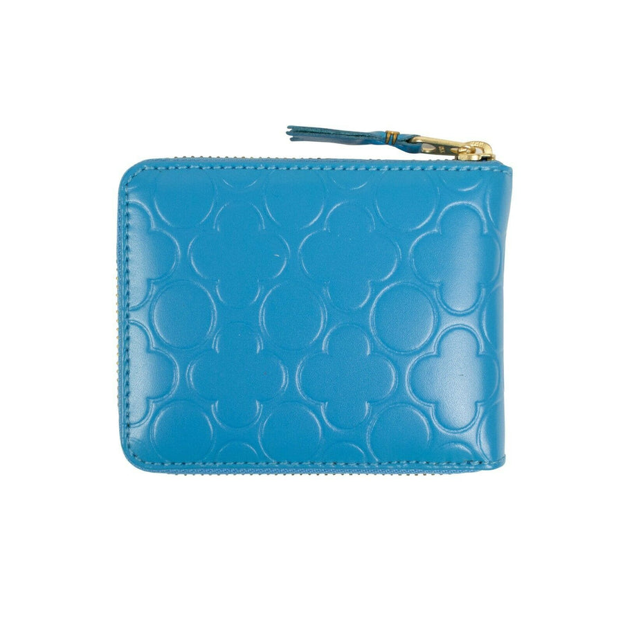 Leather Clover Embossed Small Wallet - Blue