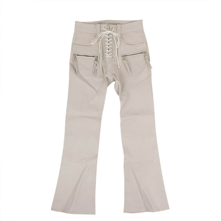 Leather Lace-Up Front Cropped Pants - Ice Gray