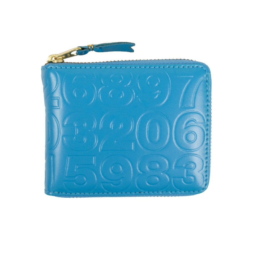 Leather Number Embossed Small Wallet - Blue