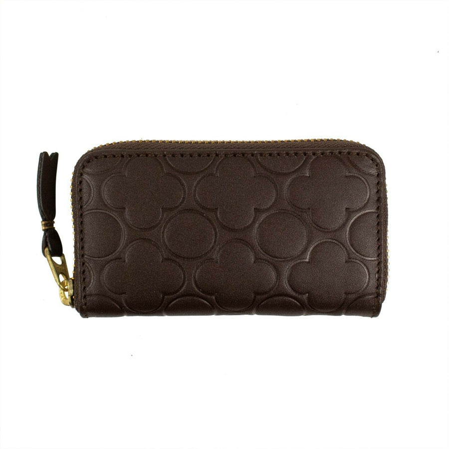 Leather Clover Embossed Mini Wallet Coin Purse - Brown