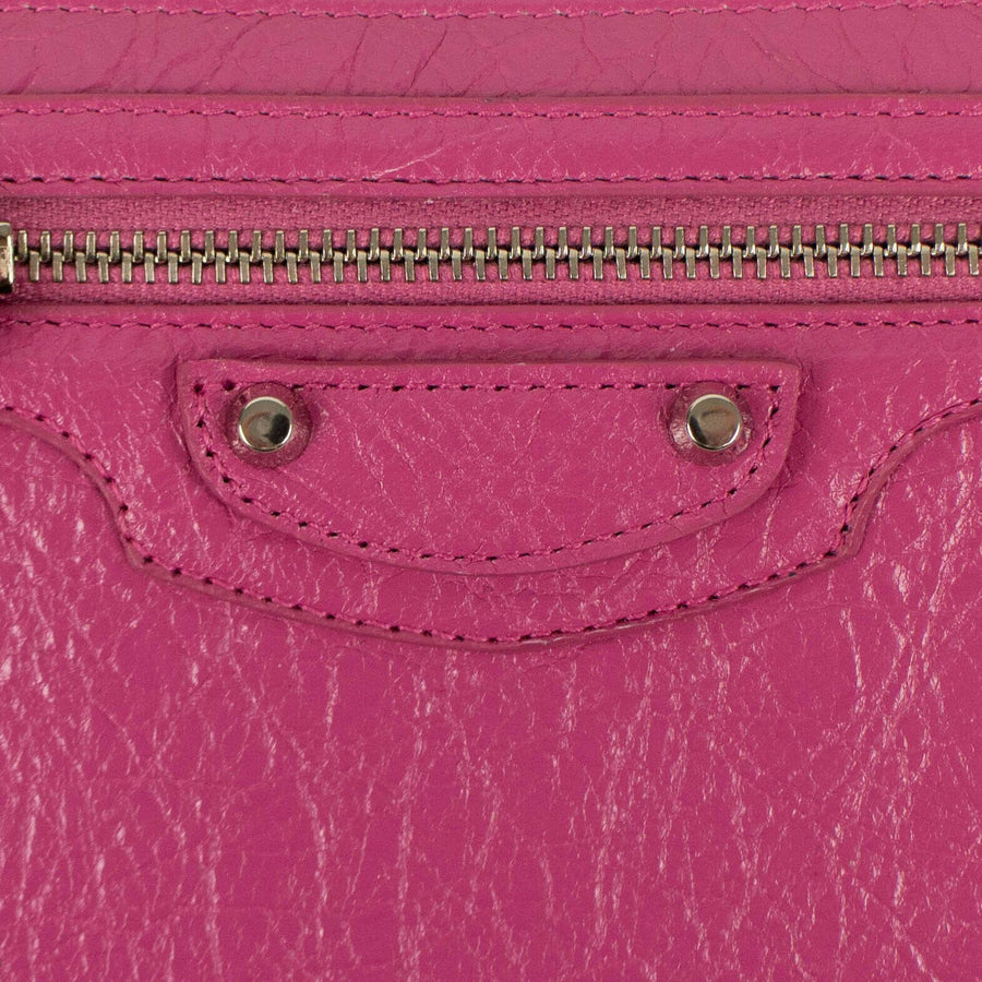 Textured Leather Classic Continental Wallet - Hot Pink