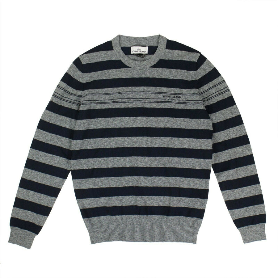 'Marina' Striped Crew Neck Sweater - Navy Blue