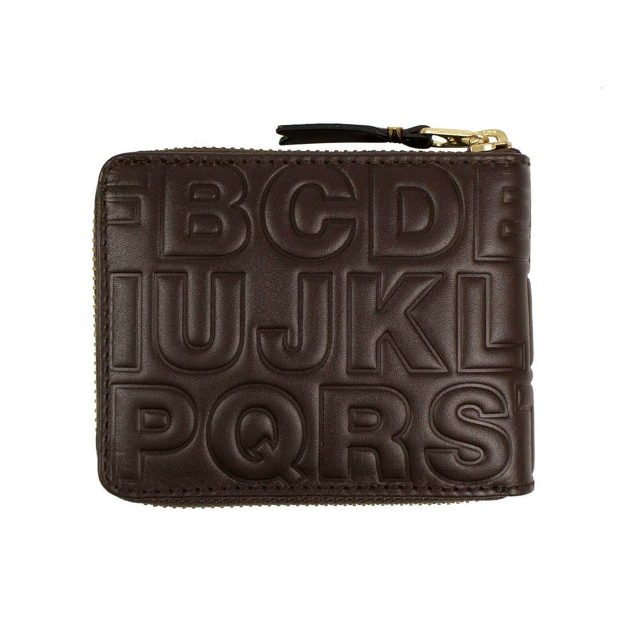 Leather Letter Embossed Small Wallet - Brown