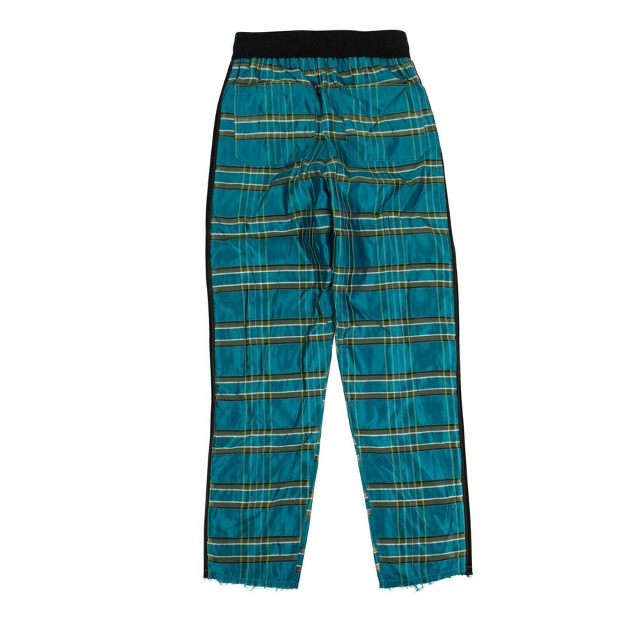 Silk Plaid Straight Leg Track Pants - Blue