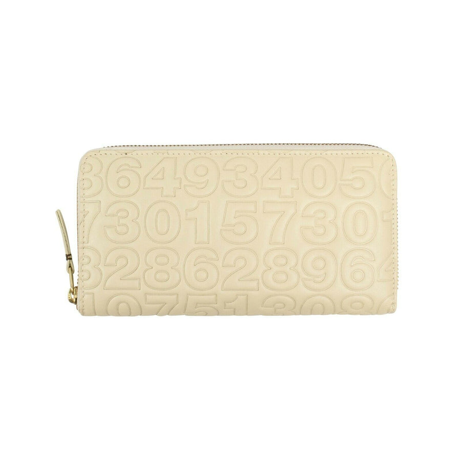 Leather Number Embossed Wallet - Ivory