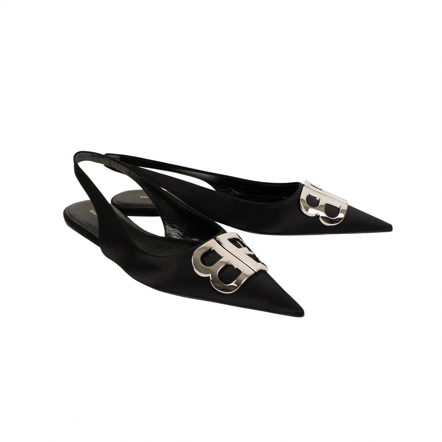 BB Satin Slingback Ballerina Flats -Black