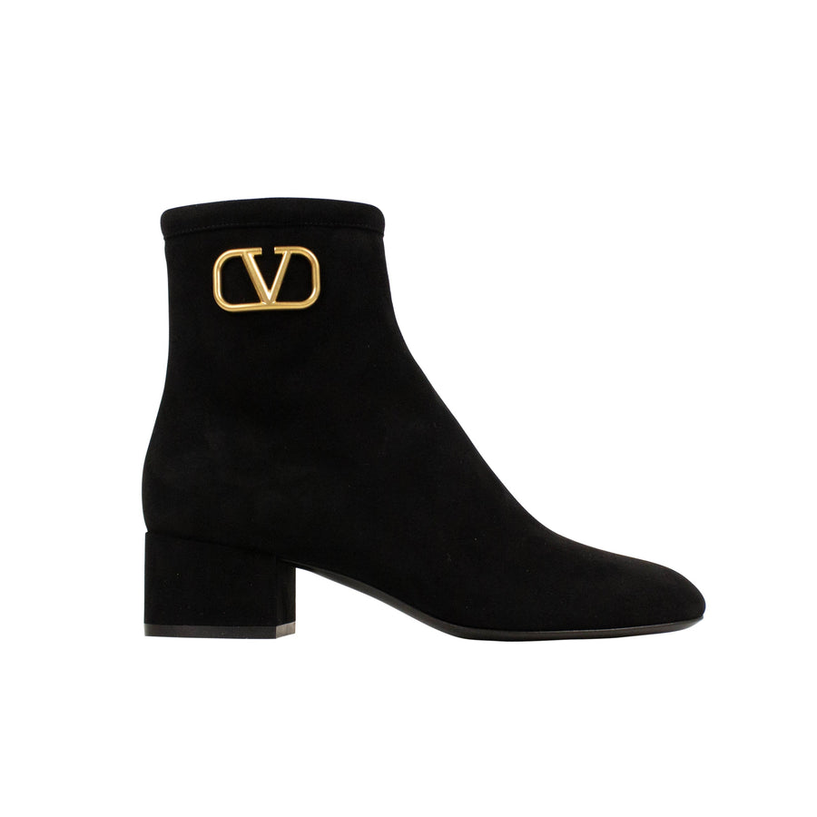 Suede V Logo 45mm Ankle Boots - Black