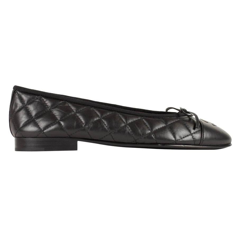 Quilted Leather Ballerina Flats - Black