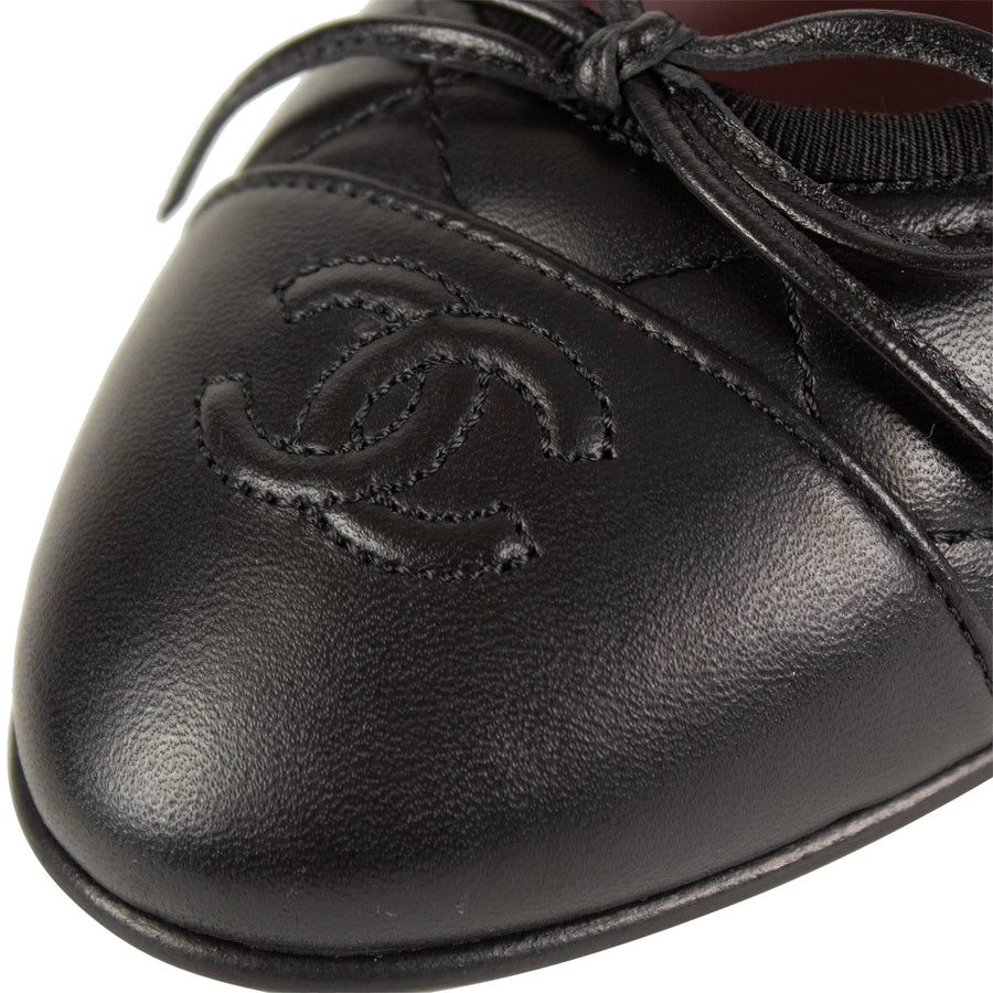 Quilted Leather Ballerina Flats - Black