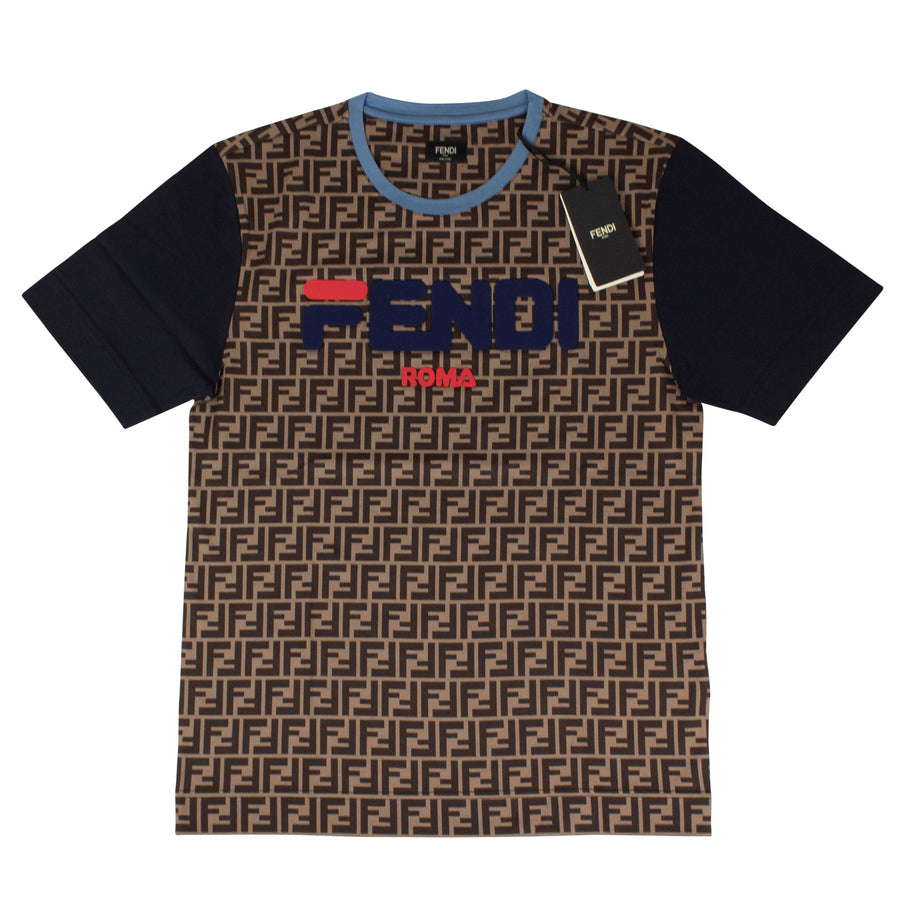 Fendi Mania Logo Graphic T-Shirt - Brown / Blue