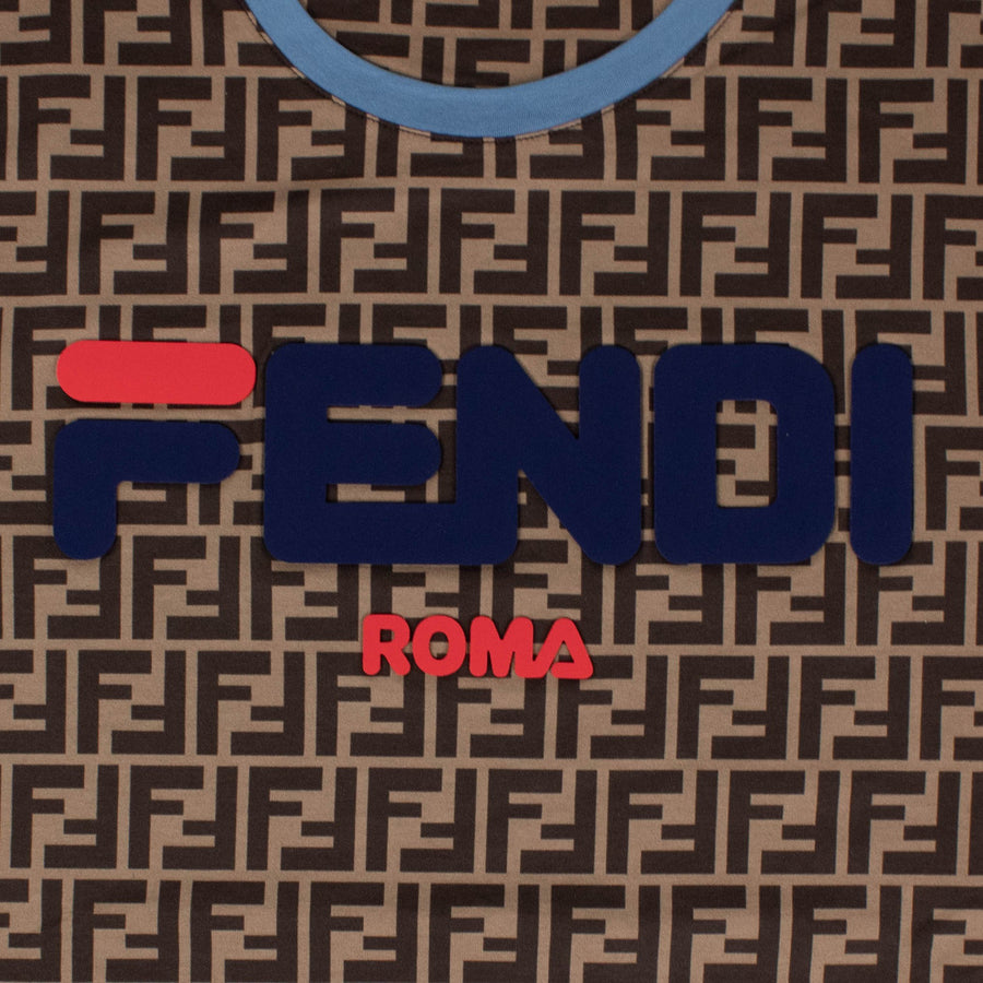 Fendi Mania Logo Graphic T-Shirt - Brown / Blue